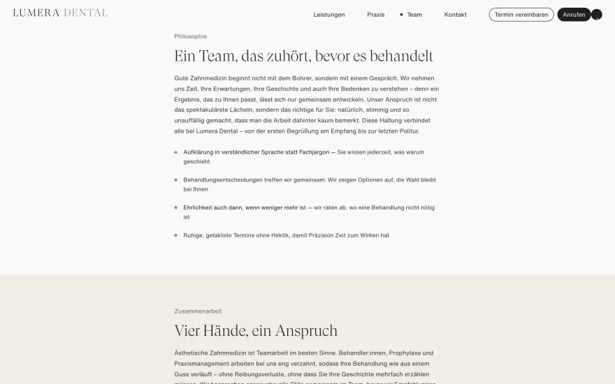 Team-Seite der fertigen Demo-Website